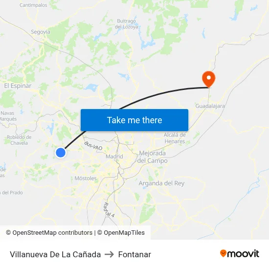 Villanueva De La Cañada to Fontanar map