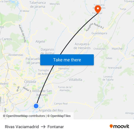 Rivas Vaciamadrid to Fontanar map