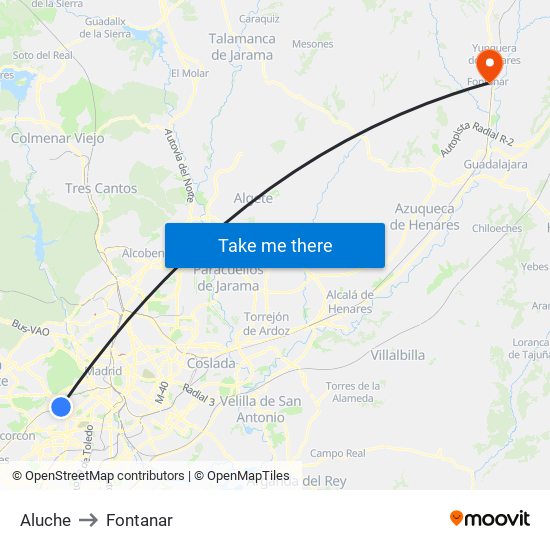 Aluche to Fontanar map