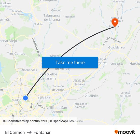 El Carmen to Fontanar map