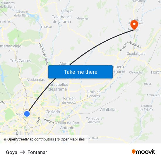 Goya to Fontanar map