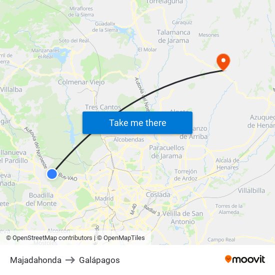 Majadahonda to Galápagos map