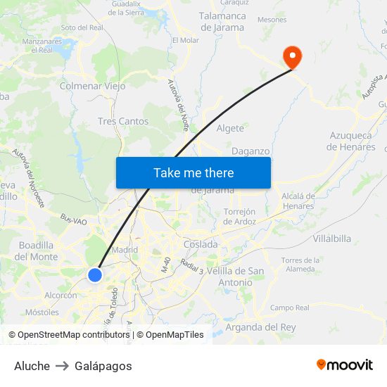 Aluche to Galápagos map