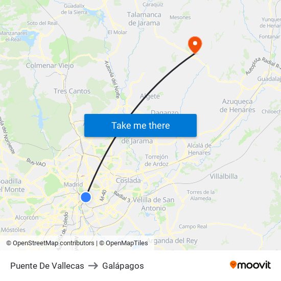 Puente De Vallecas to Galápagos map