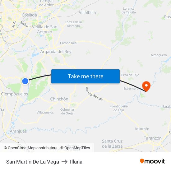 San Martín De La Vega to Illana map