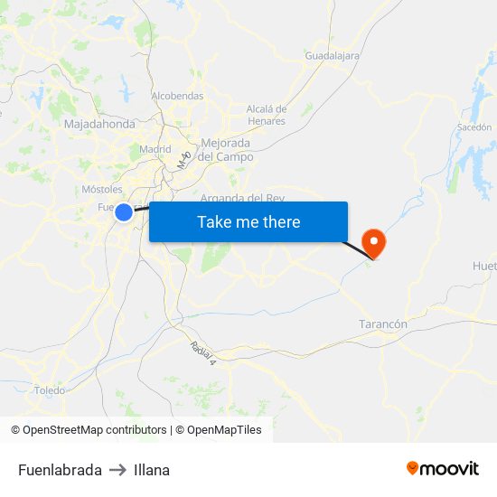 Fuenlabrada to Illana map