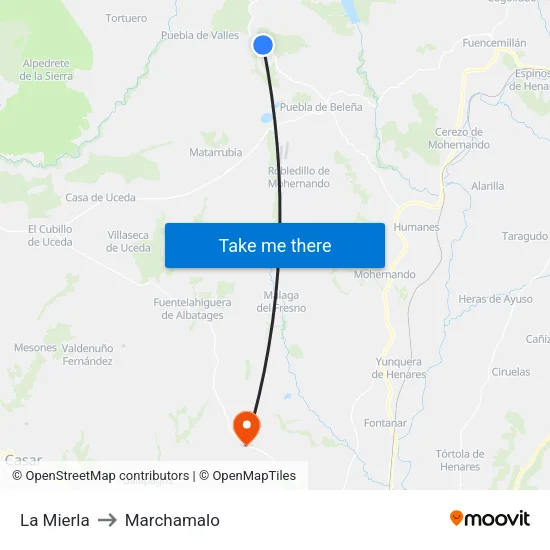 La Mierla to Marchamalo map