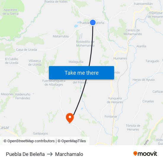 Puebla De Beleña to Marchamalo map