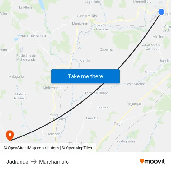 Jadraque to Marchamalo map