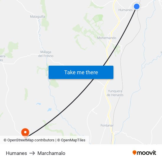 Humanes to Marchamalo map