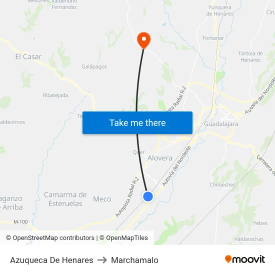 Azuqueca De Henares to Marchamalo map