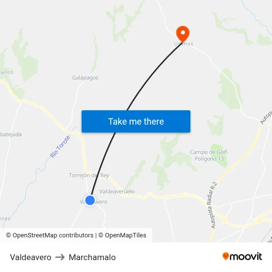 Valdeavero to Marchamalo map