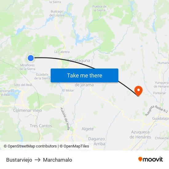 Bustarviejo to Marchamalo map