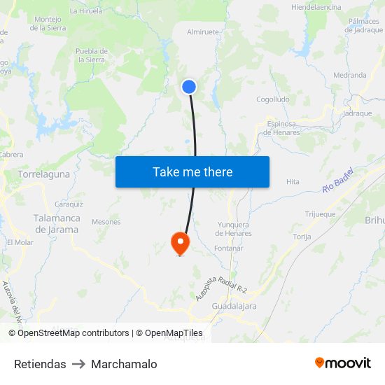 Retiendas to Marchamalo map
