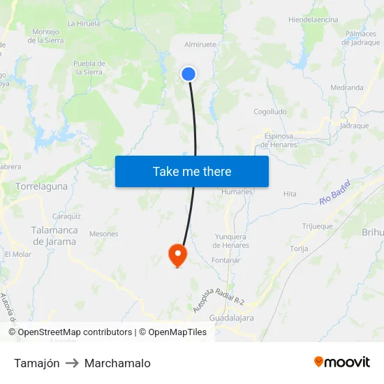 Tamajón to Marchamalo map