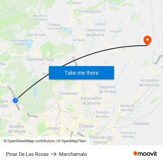 Pinar De Las Rozas to Marchamalo map