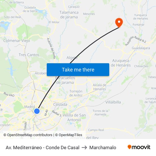 Av. Mediterráneo - Conde De Casal to Marchamalo map