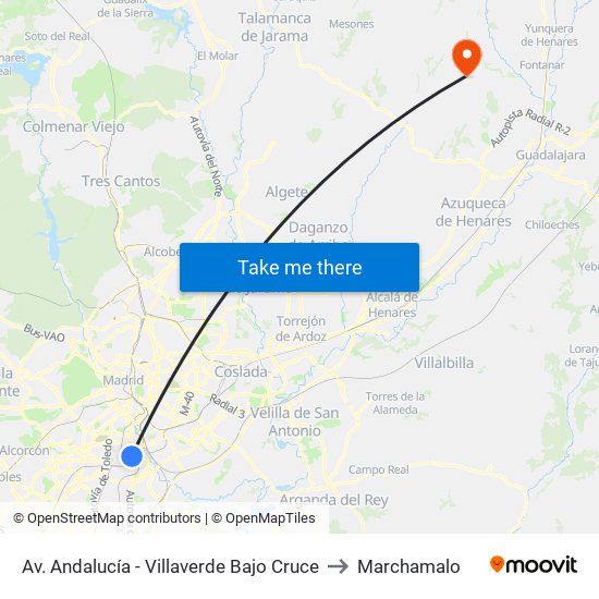 Av. Andalucía - Villaverde Bajo Cruce to Marchamalo map