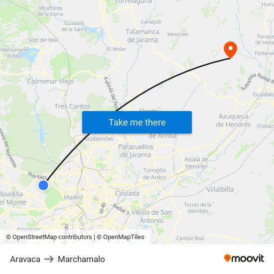 Aravaca to Marchamalo map