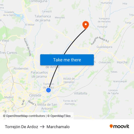 Torrejón De Ardoz to Marchamalo map