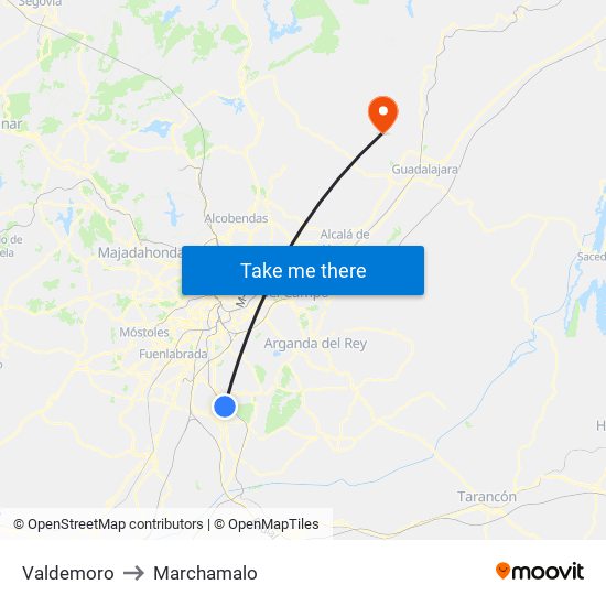 Valdemoro to Marchamalo map