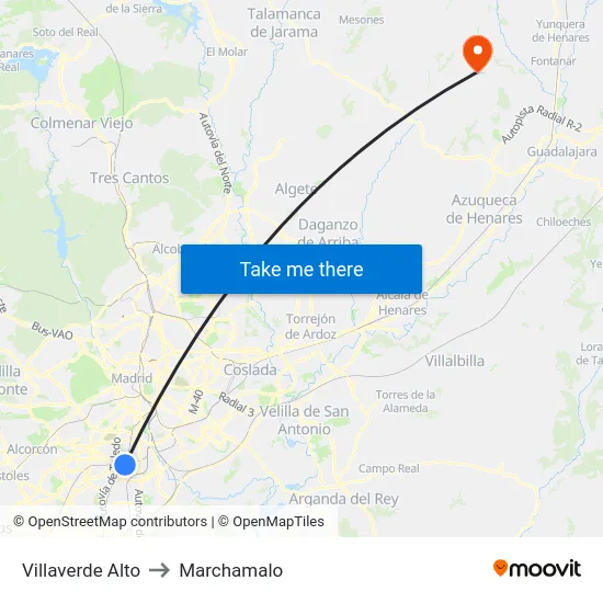 Villaverde Alto to Marchamalo map