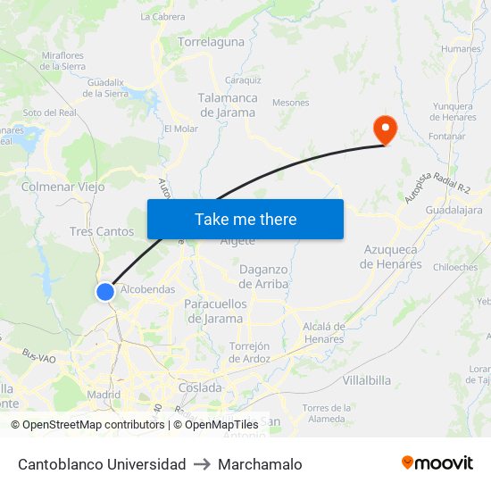 Cantoblanco Universidad to Marchamalo map