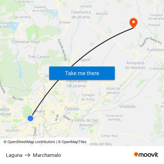 Laguna to Marchamalo map