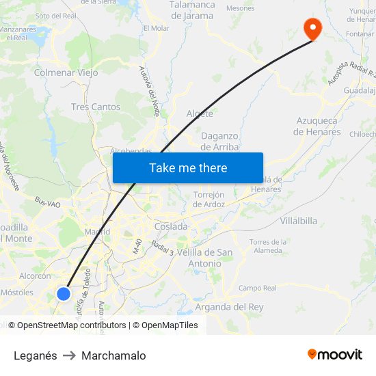 Leganés to Marchamalo map