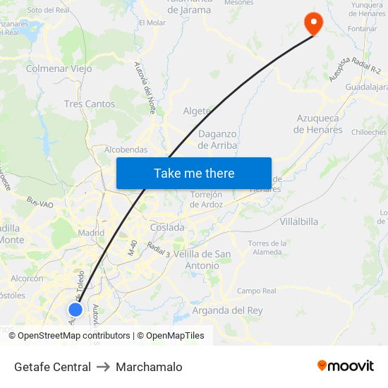 Getafe Central to Marchamalo map