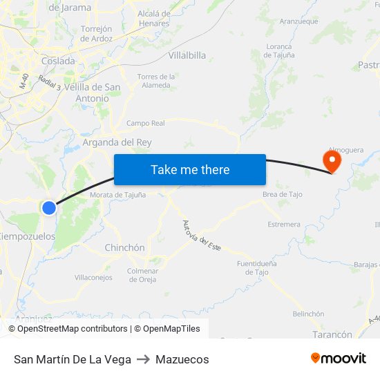 San Martín De La Vega to Mazuecos map