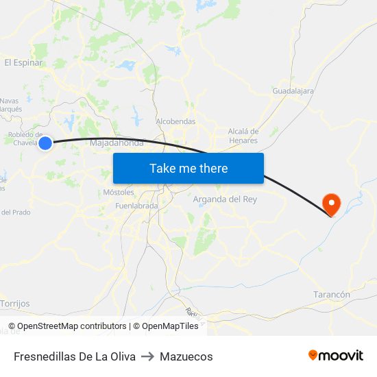 Fresnedillas De La Oliva to Mazuecos map