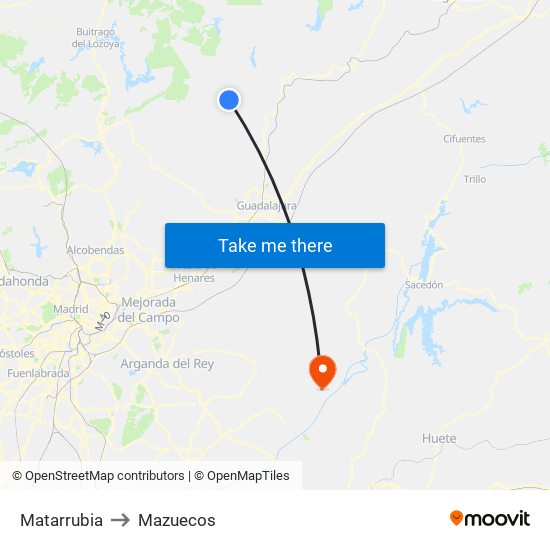 Matarrubia to Mazuecos map