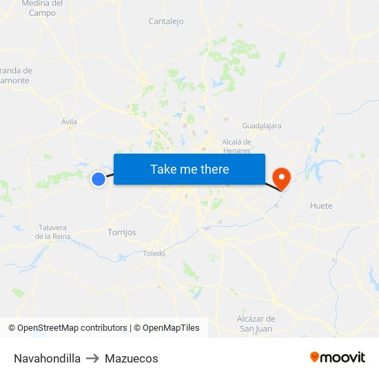 Navahondilla to Mazuecos map