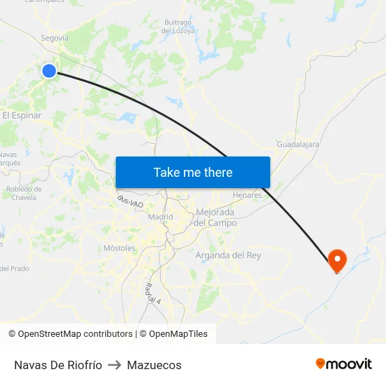 Navas De Riofrío to Mazuecos map