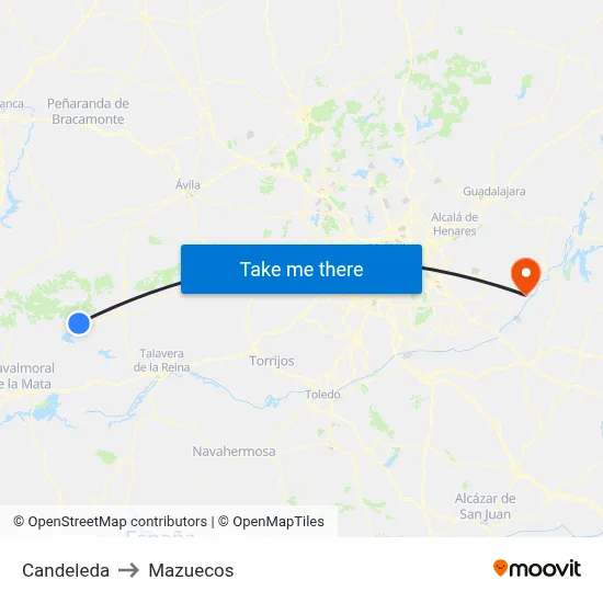 Candeleda to Mazuecos map
