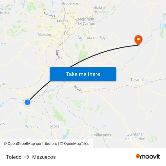 Toledo to Mazuecos map