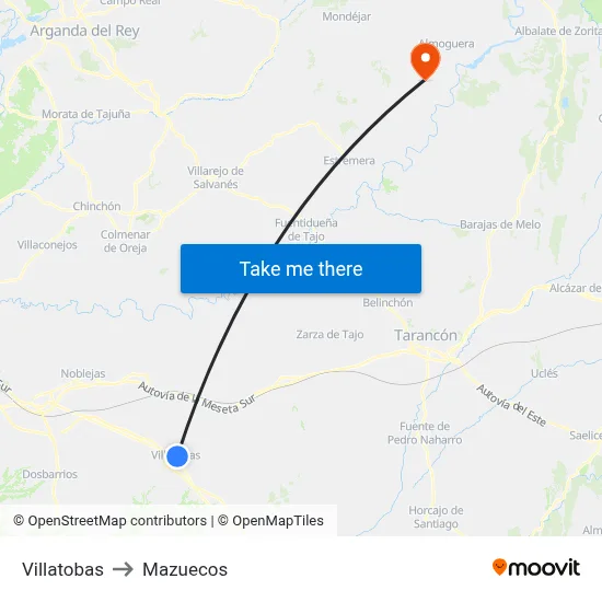 Villatobas to Mazuecos map