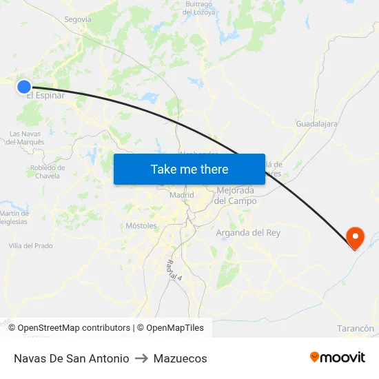 Navas De San Antonio to Mazuecos map