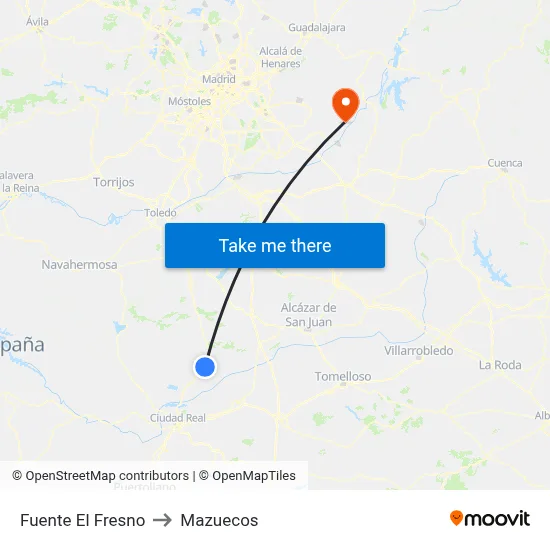 Fuente El Fresno to Mazuecos map