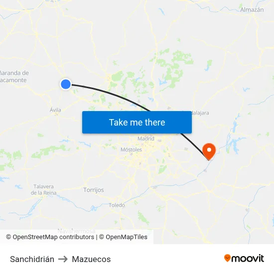 Sanchidrián to Mazuecos map