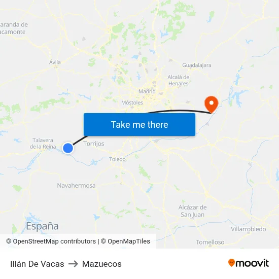 Illán De Vacas to Mazuecos map