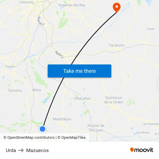 Urda to Mazuecos map