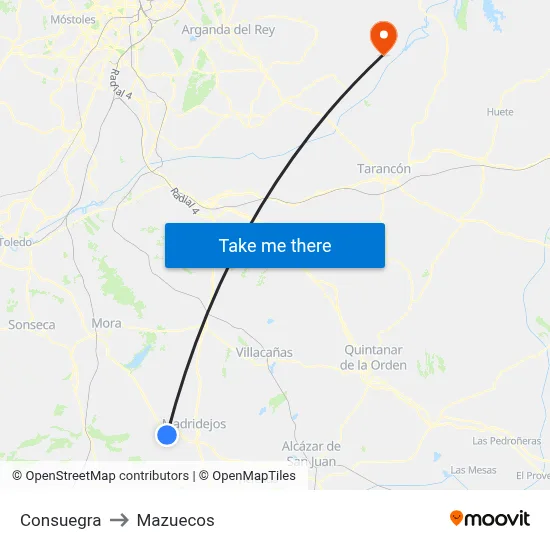 Consuegra to Mazuecos map