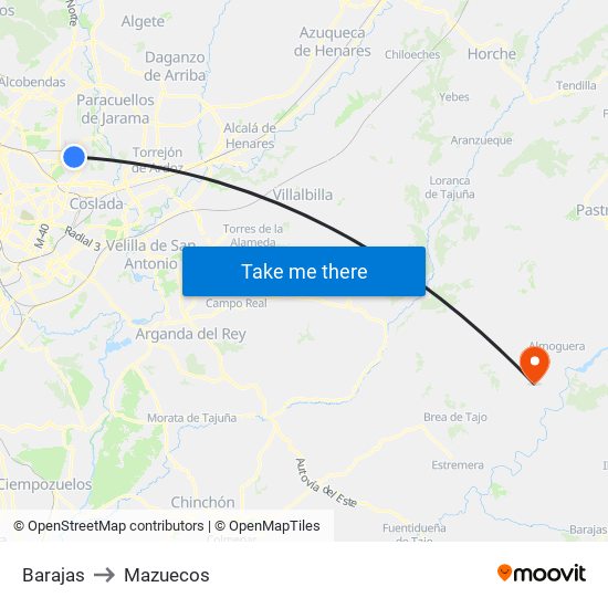 Barajas to Mazuecos map