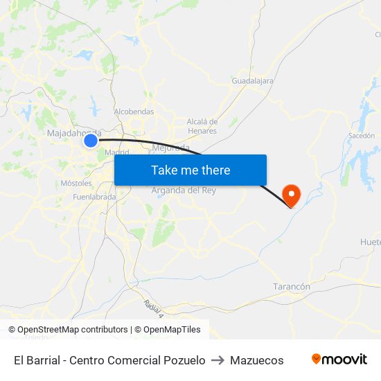 El Barrial - Centro Comercial Pozuelo to Mazuecos map