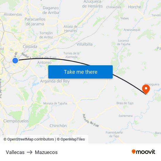 Vallecas to Mazuecos map