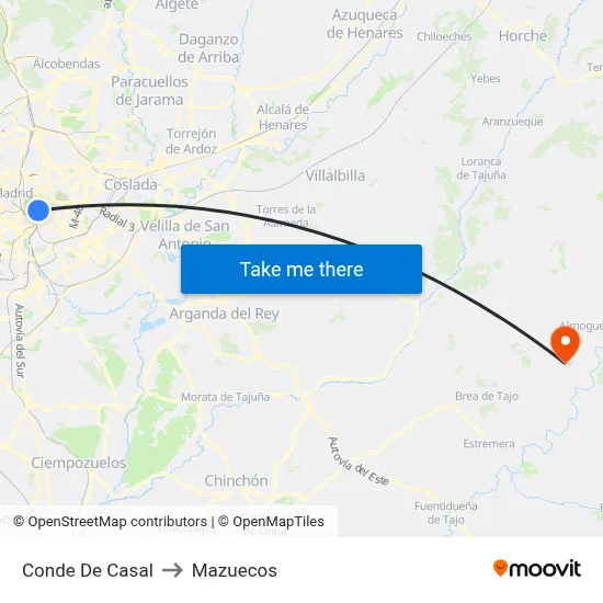 Conde De Casal to Mazuecos map