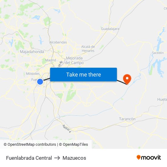 Fuenlabrada Central to Mazuecos map