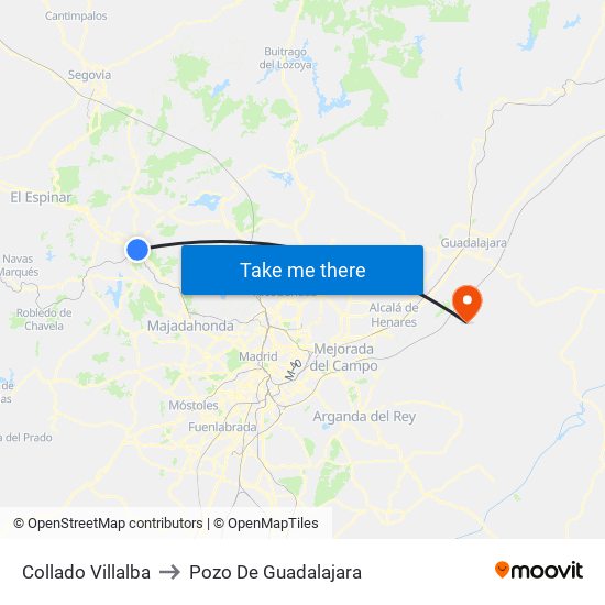 Collado Villalba to Pozo De Guadalajara map
